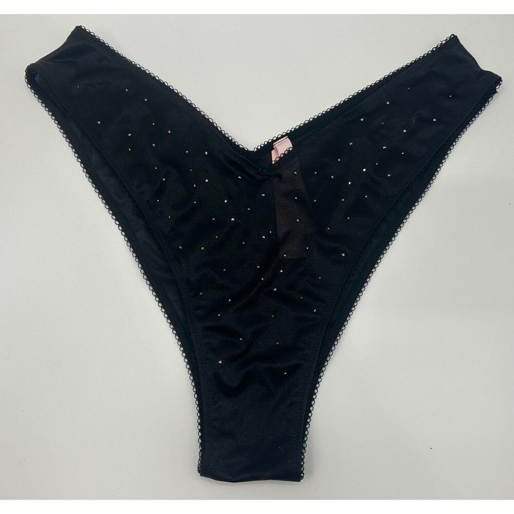 NWT Victoria's Secret Black High Leg Cheeky panty Brazilian XL Rhinestone
